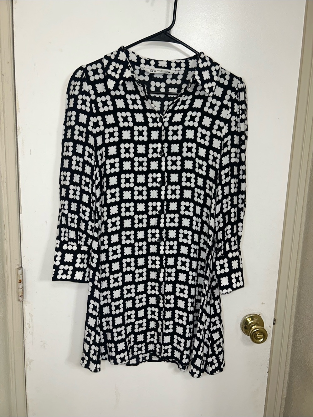 Zara Black & White Floral Grid Tunic